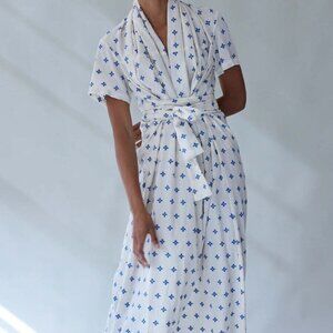 Caron Callahan Jocelyn cotton wrap dress in Cornflower Blossom, size Medium